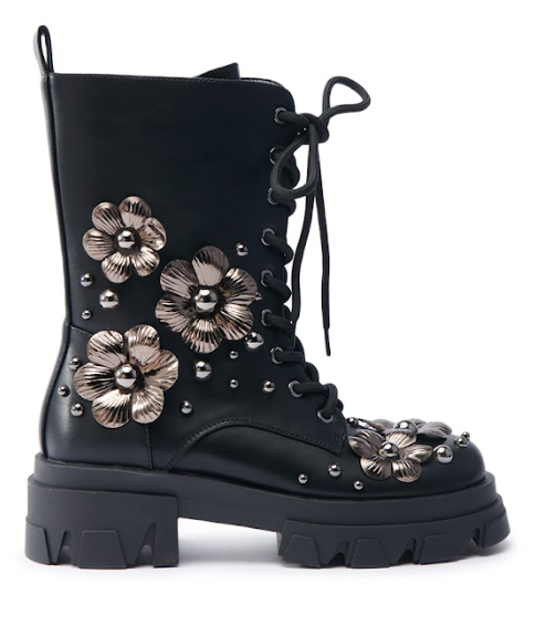 3D Flower Combat Boots