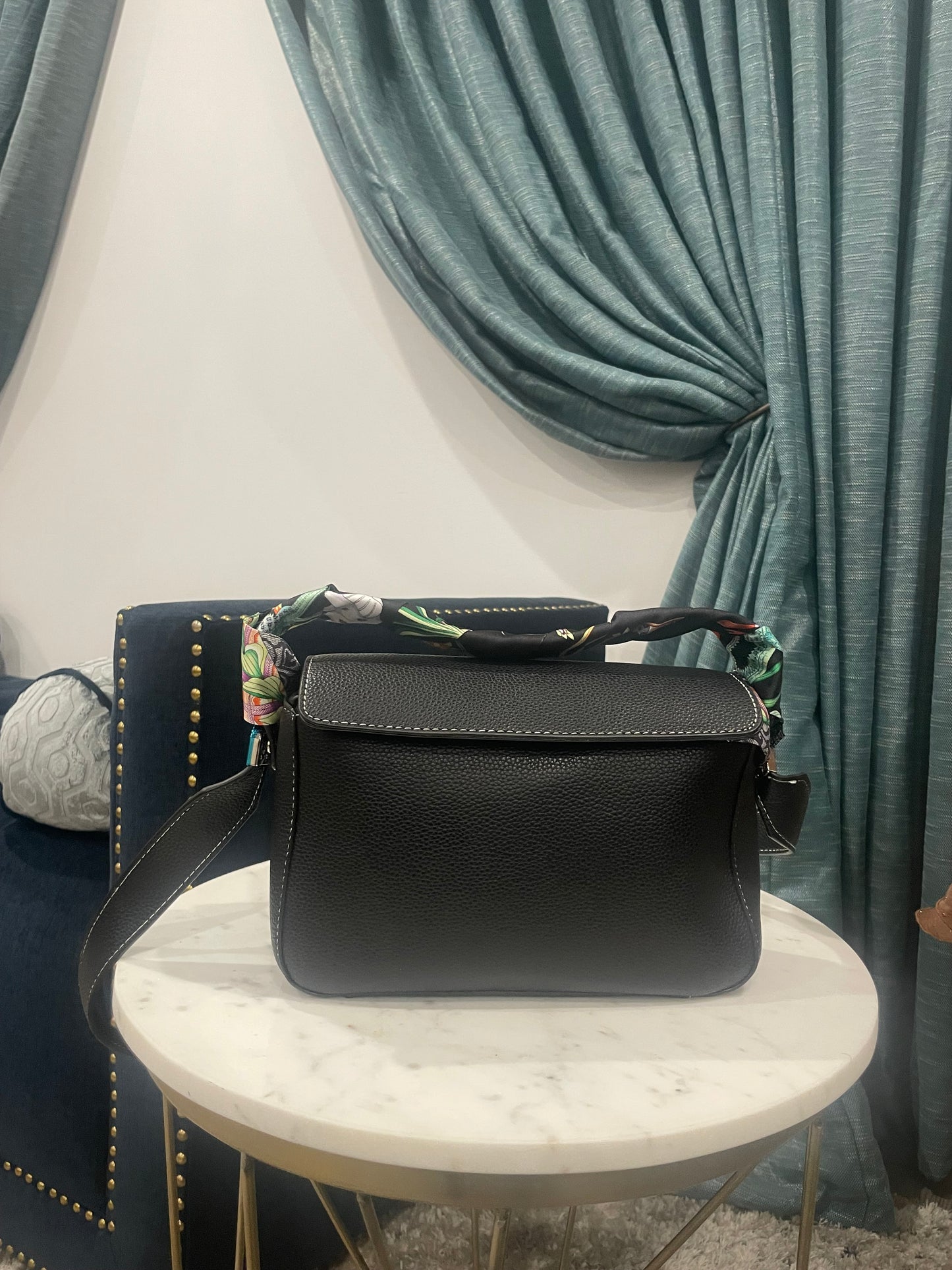 Black Handbag with Silk Scarf