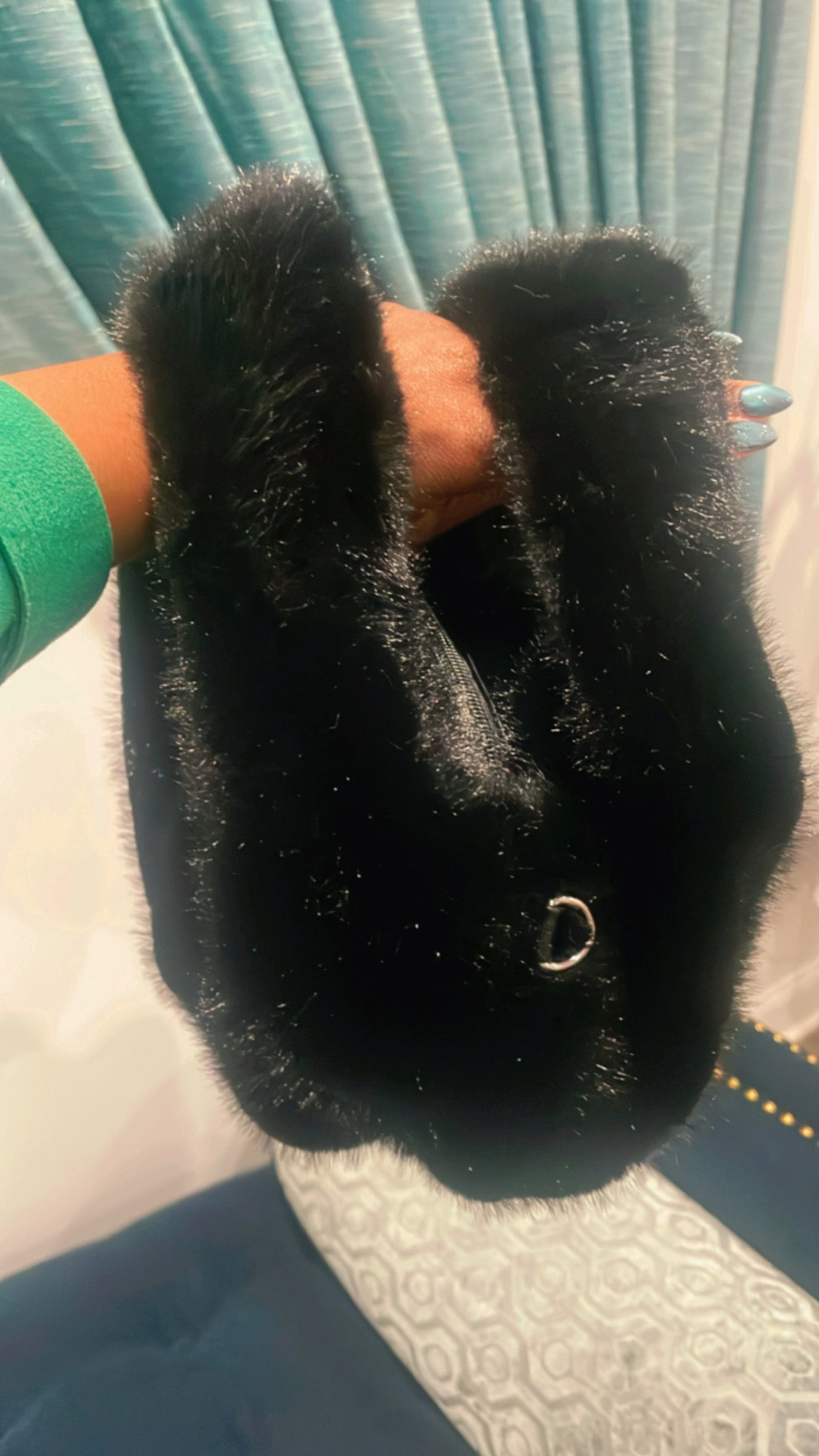 Small Fur Bag w/ Double Handles - Black