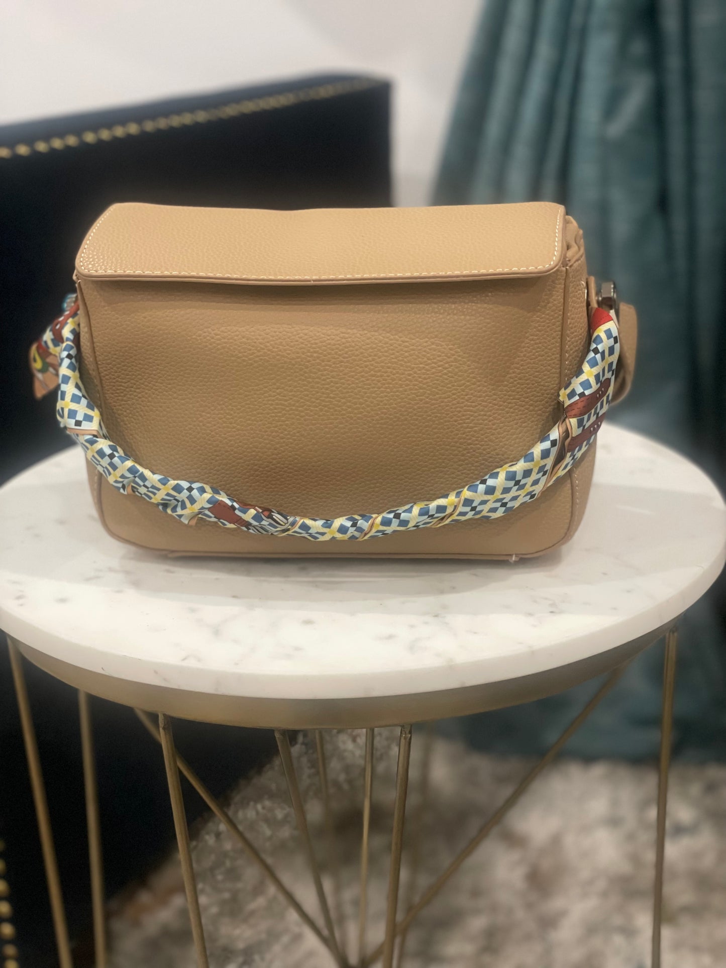 Beige Handbag with Silk Scarf
