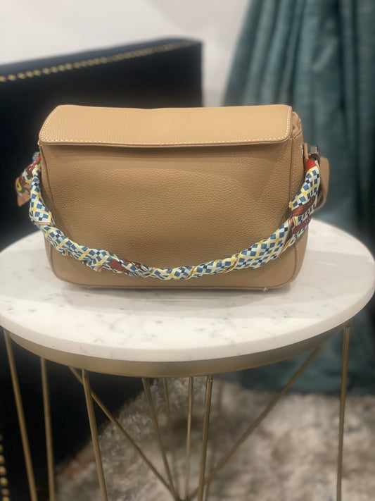 Beige Handbag with Silk Scarf