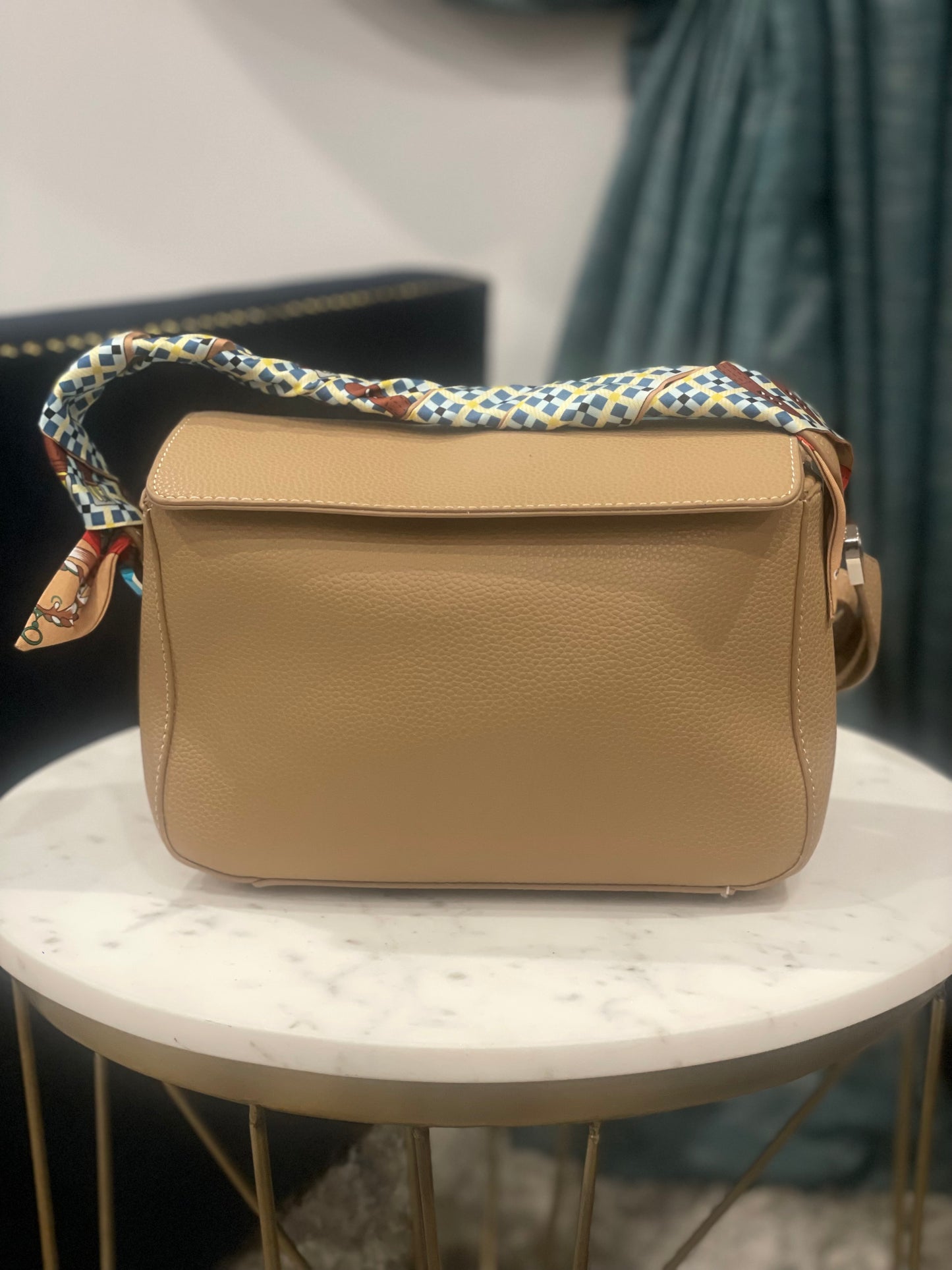 Beige Handbag with Silk Scarf