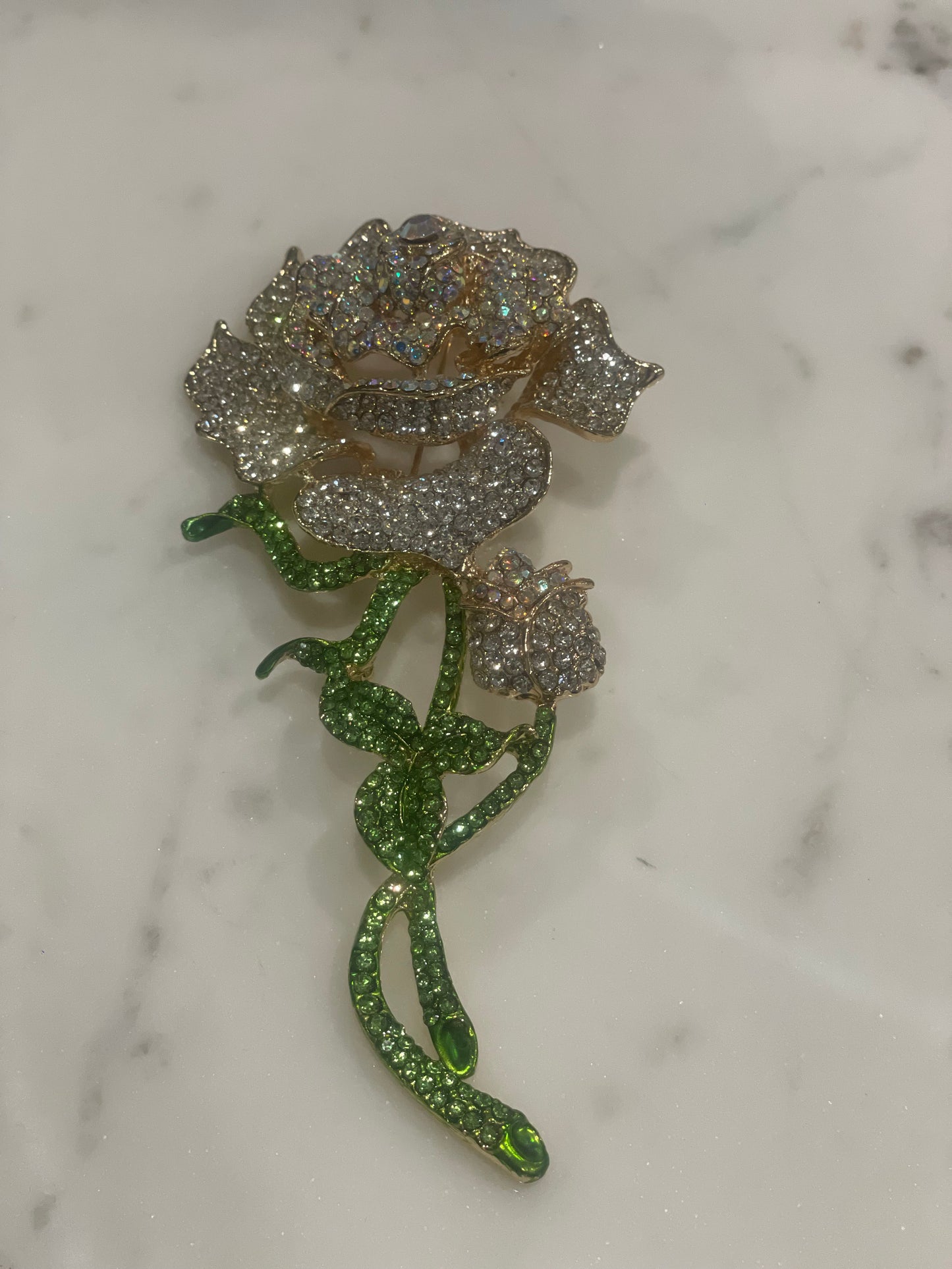Gold & Green Diamond Flower Brooch