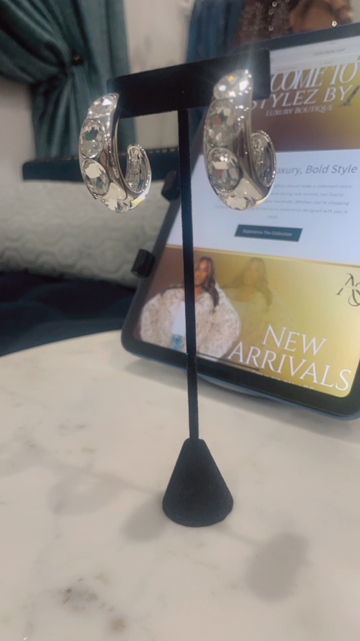 Silver Earrings with large diamond studs