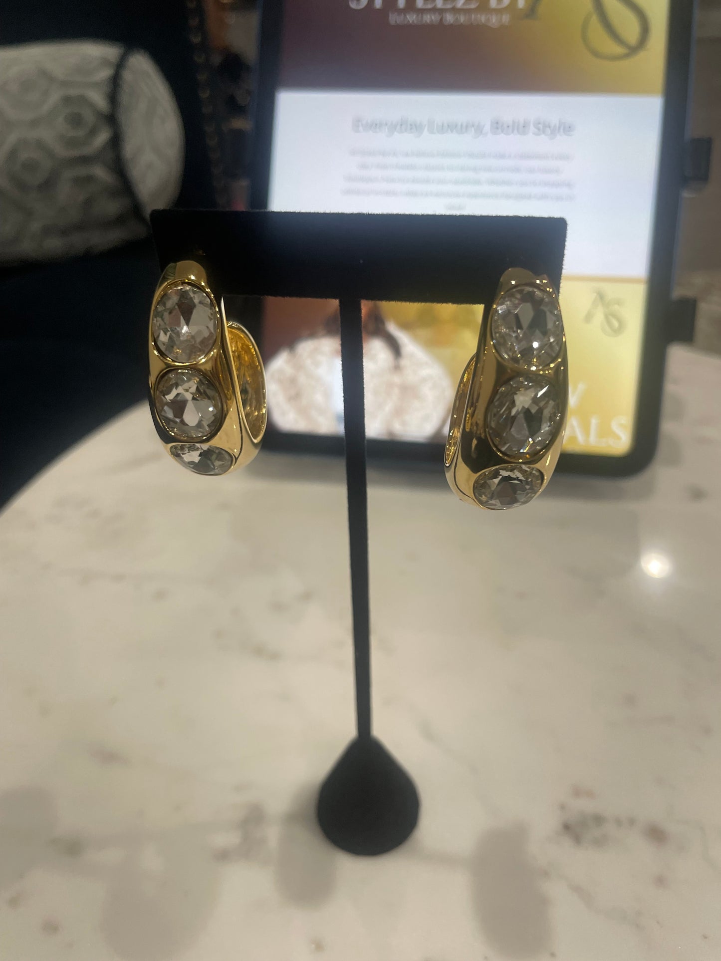 Gold Earrings with Large Diamond Studs