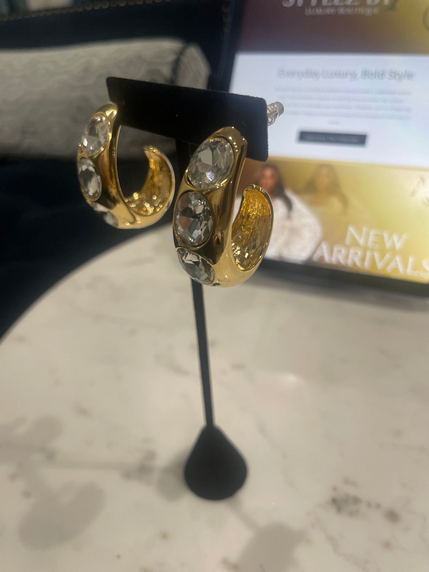 Gold Earrings with Large Diamond Studs